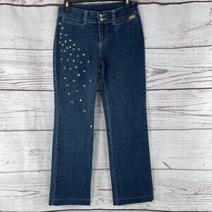 FUBU - The Collection snap grommet front and back jeans denim vintage 90s